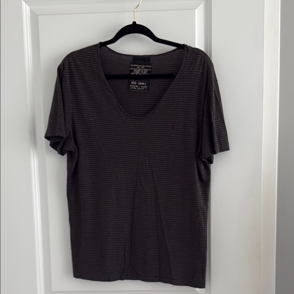 All Saints Black and Gray striped Short Sleeve Tee